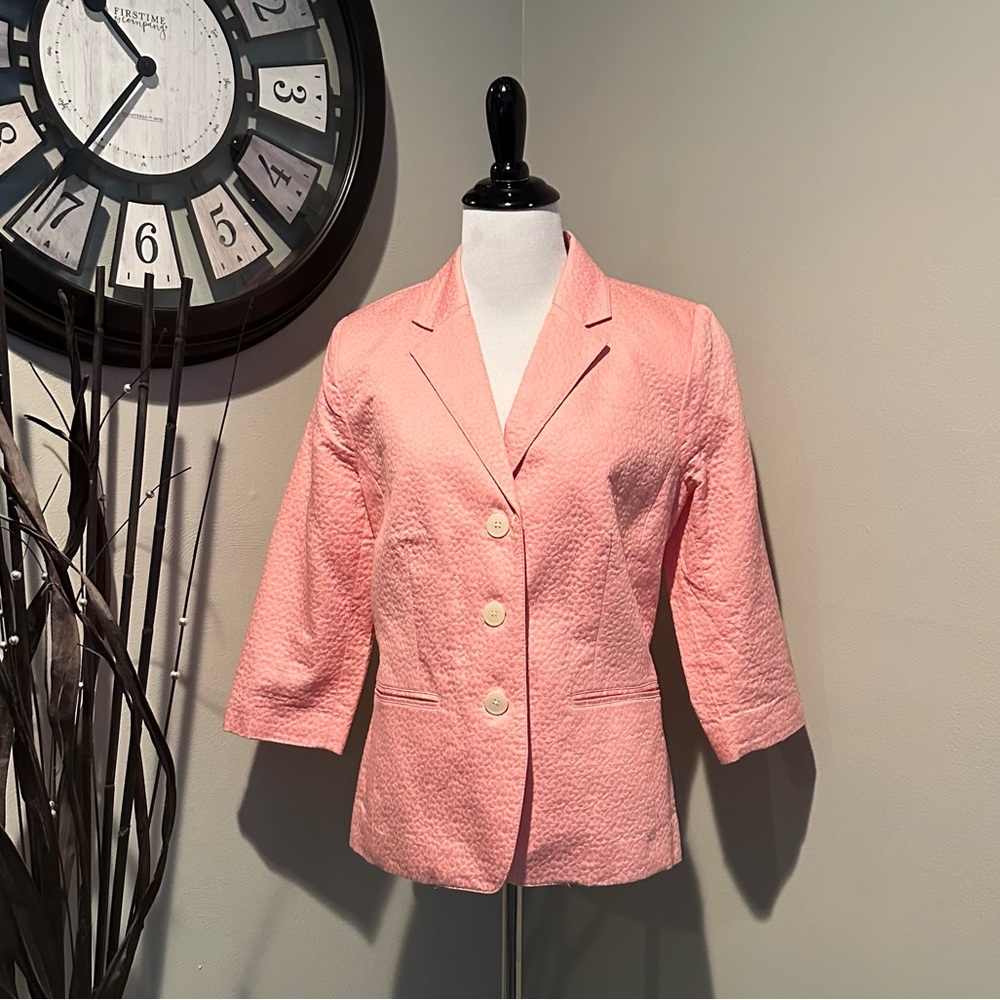 Isaac Mizrahi Live Light Coral Peach Pink 3/4 Sleeve Cotton Blazer Jacket Size 8